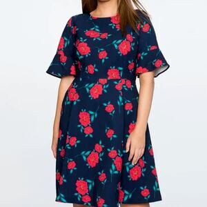 Draper James x Eloquii Floral Ruffled Sleeve Fit & Flare Dress Sz 24 Plus Size